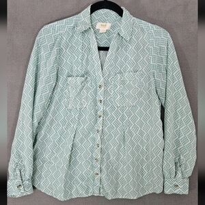 Maeve Anthropologie Womens Button Up Shirt Size 6 Green Light Weight Long Sleeve